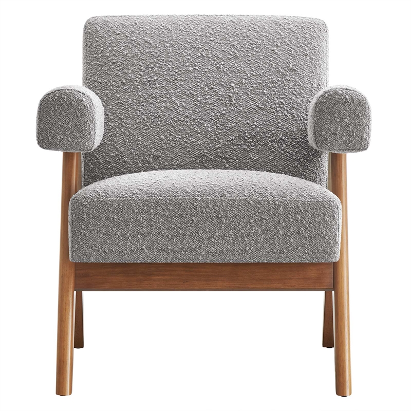 Modway Lyra Upholstered Modern Boucle Fabric Armchair in Light Gray