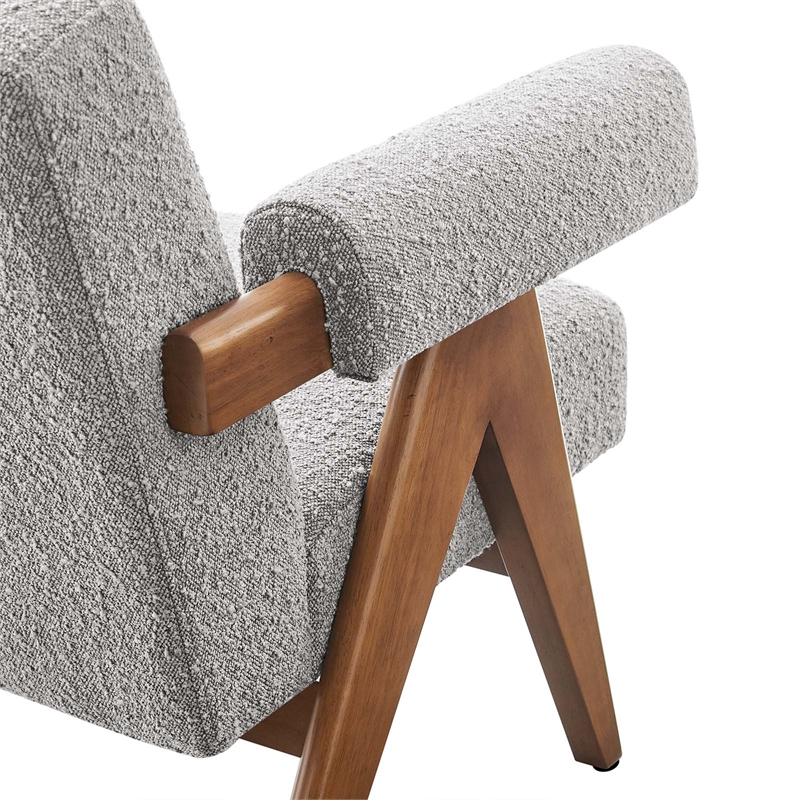 Modway Lyra Upholstered Modern Boucle Fabric Armchair in Light Gray