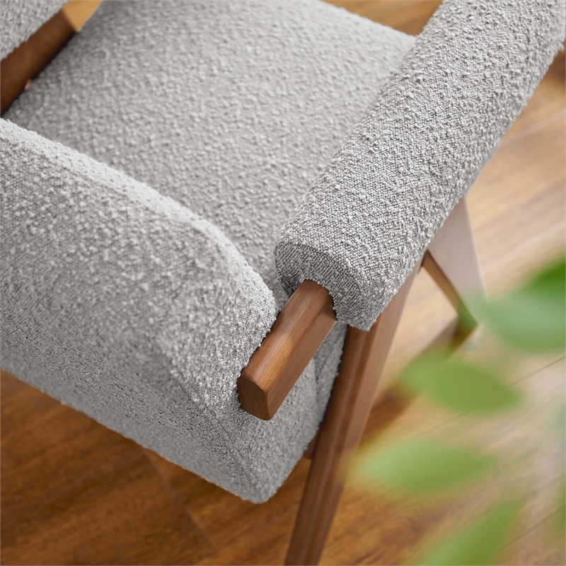 Modway Lyra Upholstered Modern Boucle Fabric Armchair in Light Gray