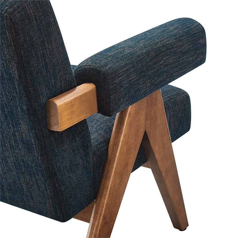 Modway Lyra Upholstered Modern Heathered Fabric Armchair in Azure