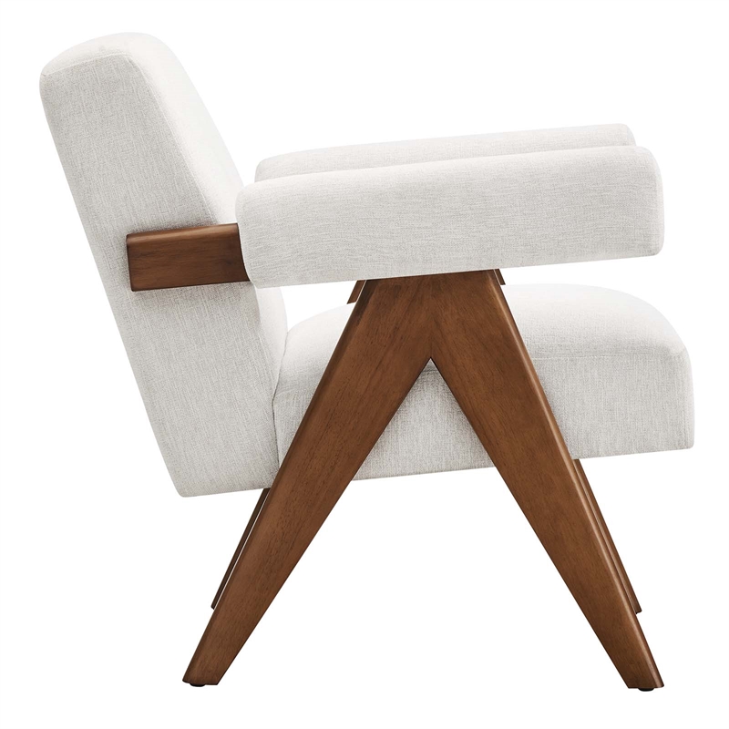 Modway Lyra Upholstered Modern Heathered Fabric Armchair in Ivory