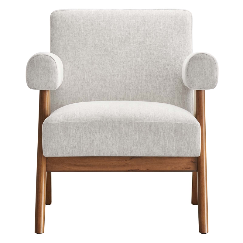 Modway Lyra Upholstered Modern Heathered Fabric Armchair in Ivory