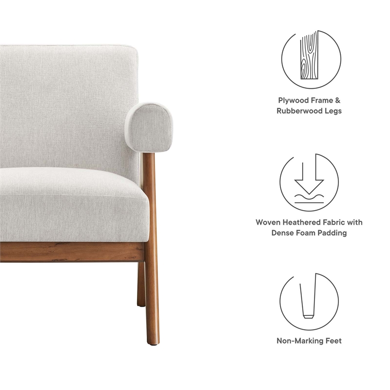 Modway Lyra Upholstered Modern Heathered Fabric Armchair in Ivory
