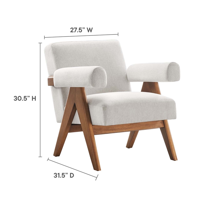 Modway Lyra Upholstered Modern Heathered Fabric Armchair in Ivory
