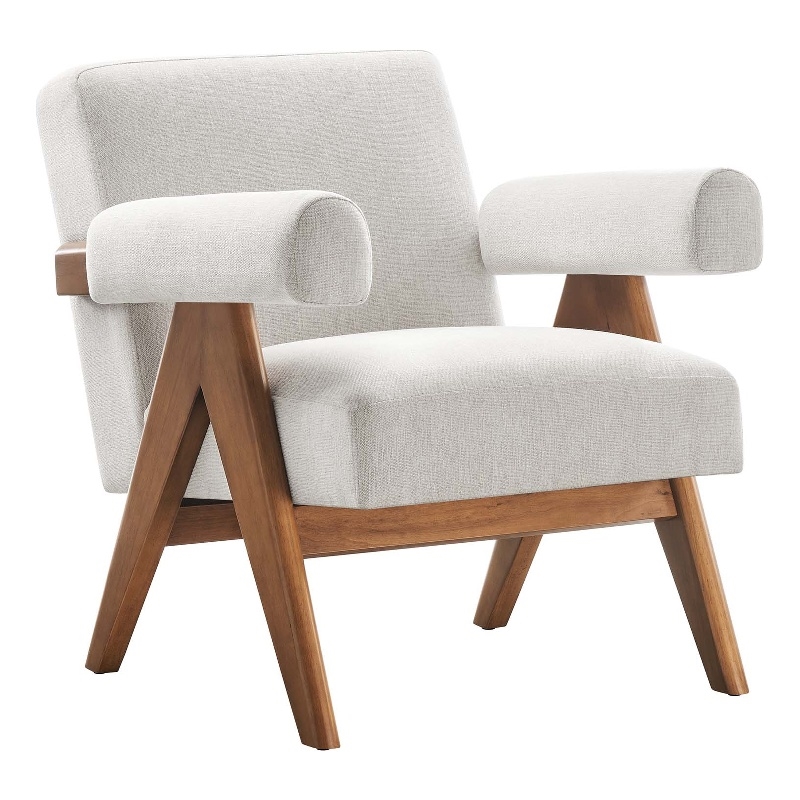 Modway Lyra Upholstered Modern Heathered Fabric Armchair in Ivory