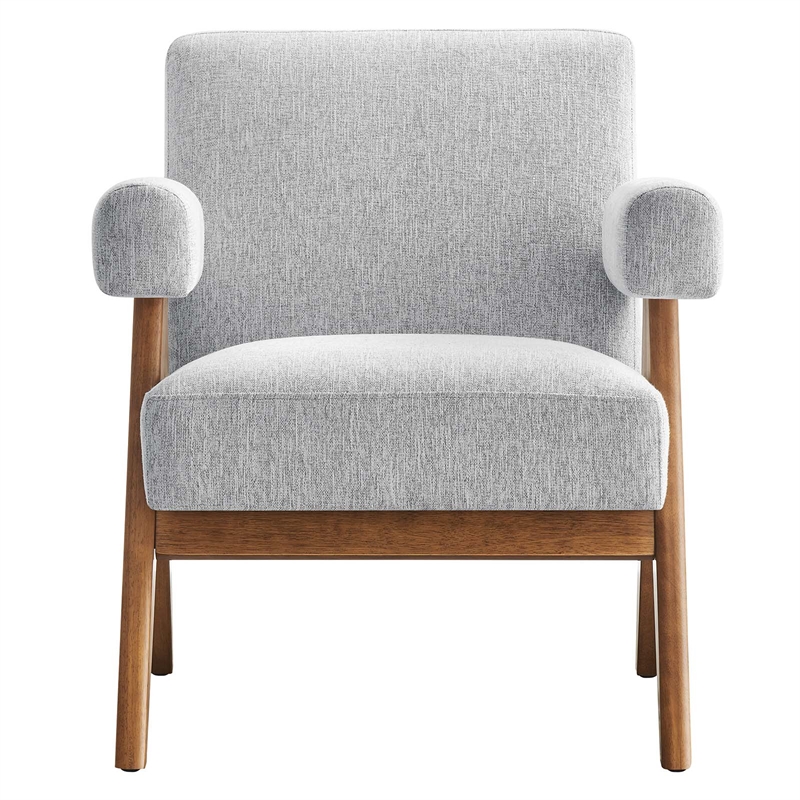 Modway Lyra Upholstered Modern Heathered Fabric Armchair in Light Gray
