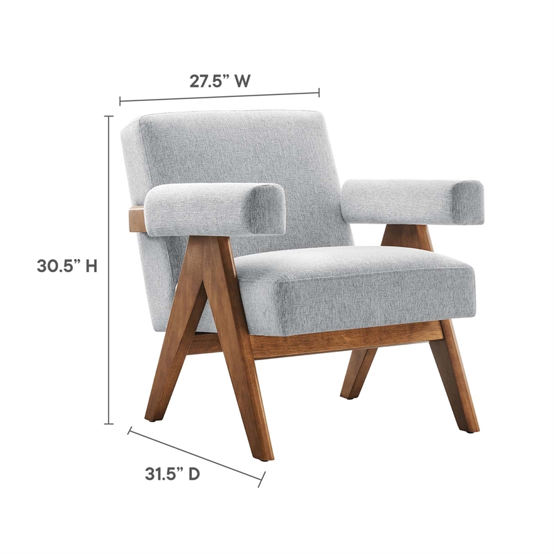 Modway Lyra Upholstered Modern Heathered Fabric Armchair in Light Gray