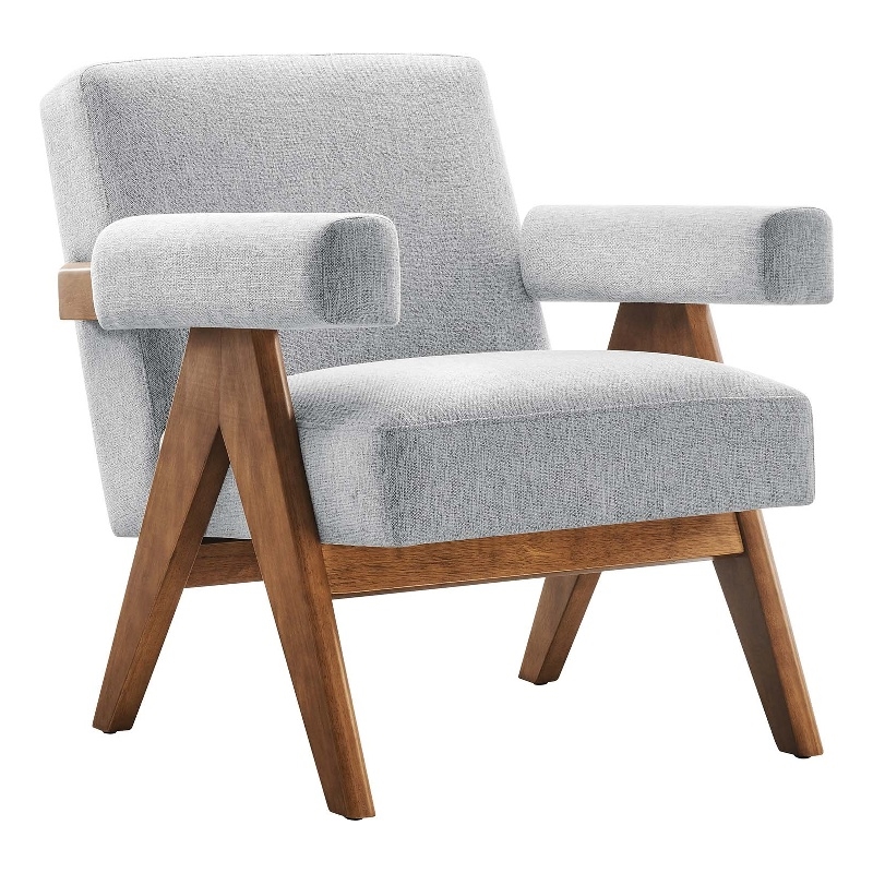 Modway Lyra Upholstered Modern Heathered Fabric Armchair in Light Gray