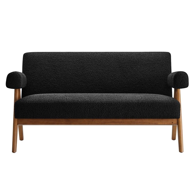 Modway Lyra Upholstered Modern Boucle Fabric Loveseat in Black