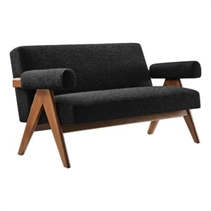 Modway Lyra Upholstered Modern Boucle Fabric Loveseat in Black