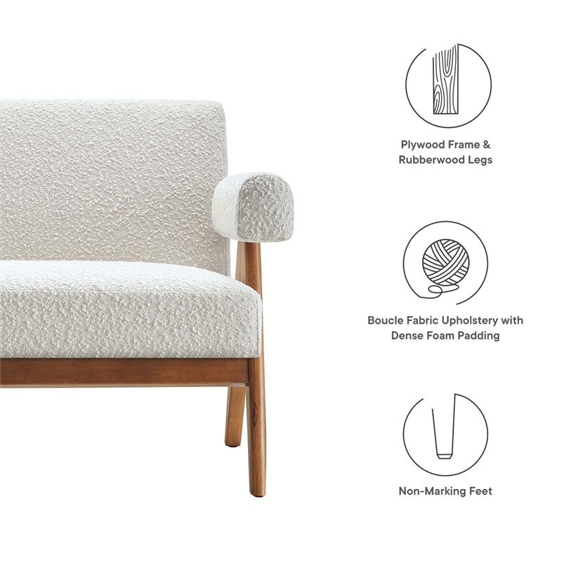 Modway Lyra Upholstered Modern Boucle Fabric Loveseat in Ivory