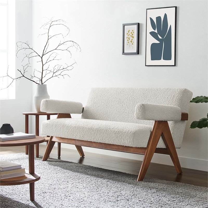 Modway Lyra Upholstered Modern Boucle Fabric Loveseat in Ivory