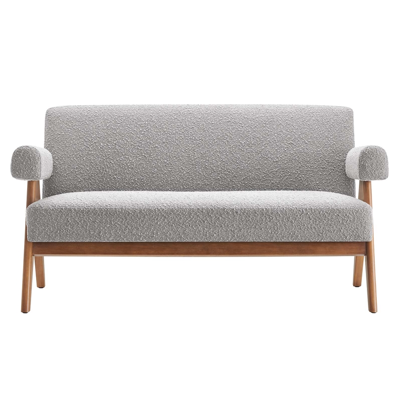 Modway Lyra Upholstered Modern Boucle Fabric Loveseat in Light Gray
