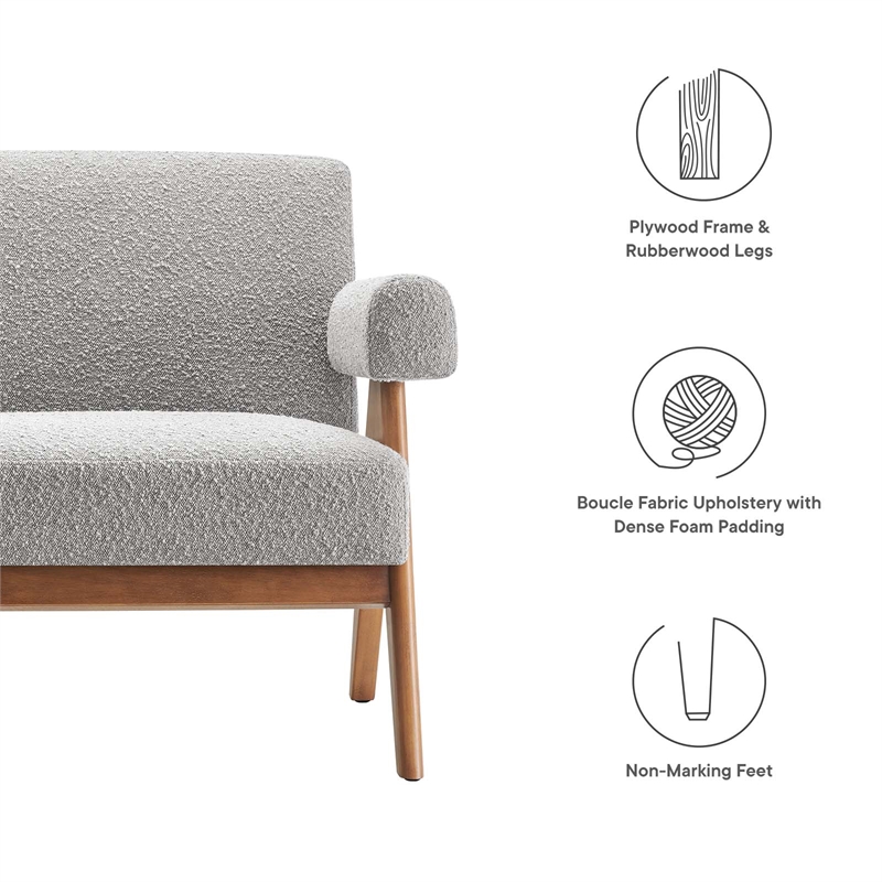 Modway Lyra Upholstered Modern Boucle Fabric Loveseat in Light Gray