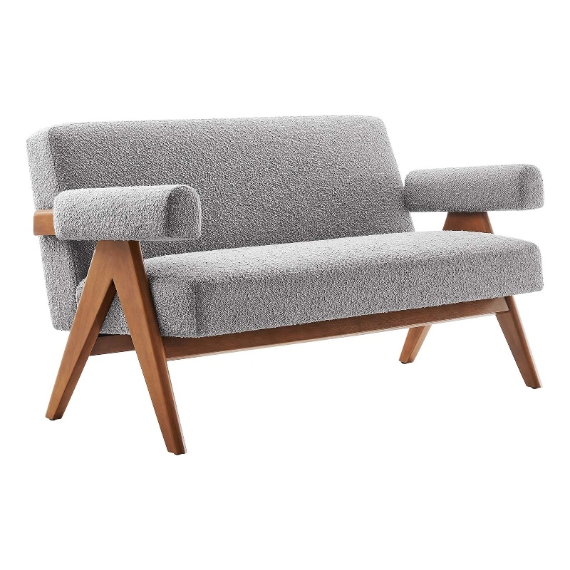 Modway Lyra Upholstered Modern Boucle Fabric Loveseat in Light Gray