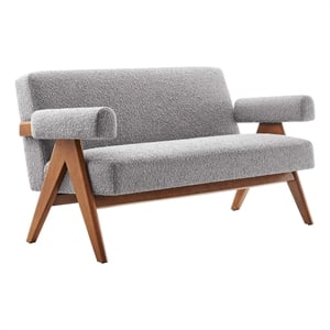 Modway Lyra Upholstered Modern Boucle Fabric Loveseat in Light Gray