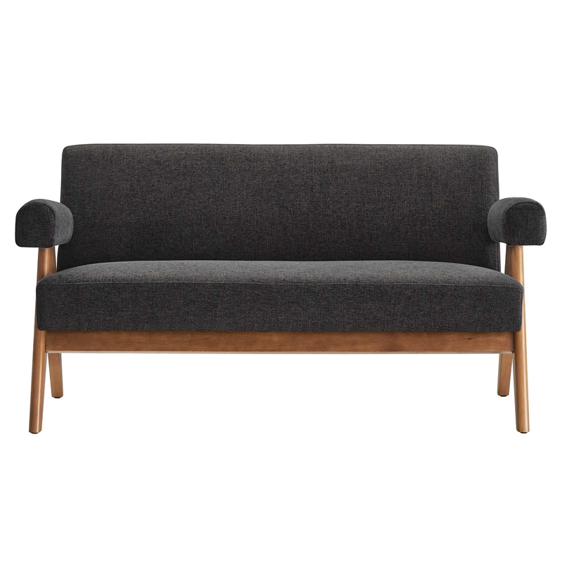 Modway Lyra Upholstered Modern Heathered Fabric Loveseat in Dark Gray