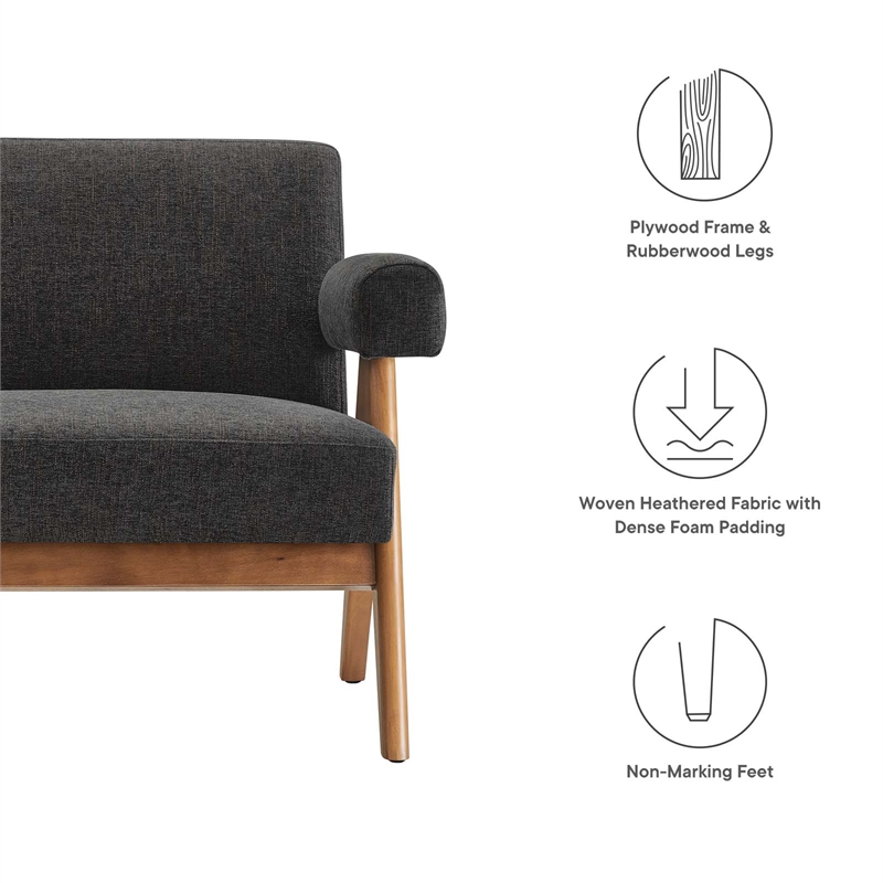 Modway Lyra Upholstered Modern Heathered Fabric Loveseat in Dark Gray