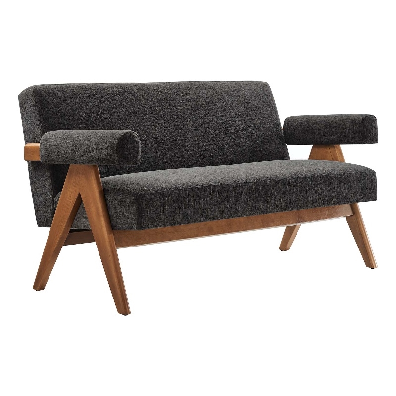 Modway Lyra Upholstered Modern Heathered Fabric Loveseat in Dark Gray