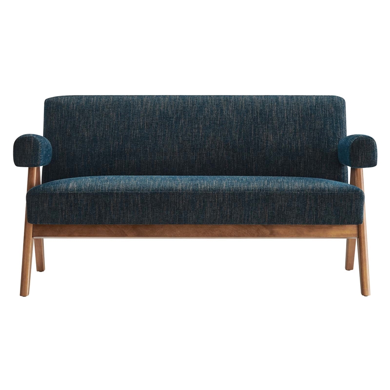 Modway Lyra Upholstered Modern Heathered Fabric Loveseat in Azure