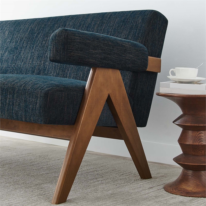 Modway Lyra Upholstered Modern Heathered Fabric Loveseat in Azure