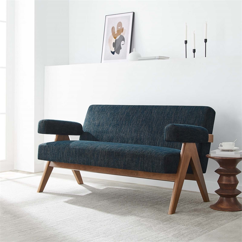 Modway Lyra Upholstered Modern Heathered Fabric Loveseat in Azure