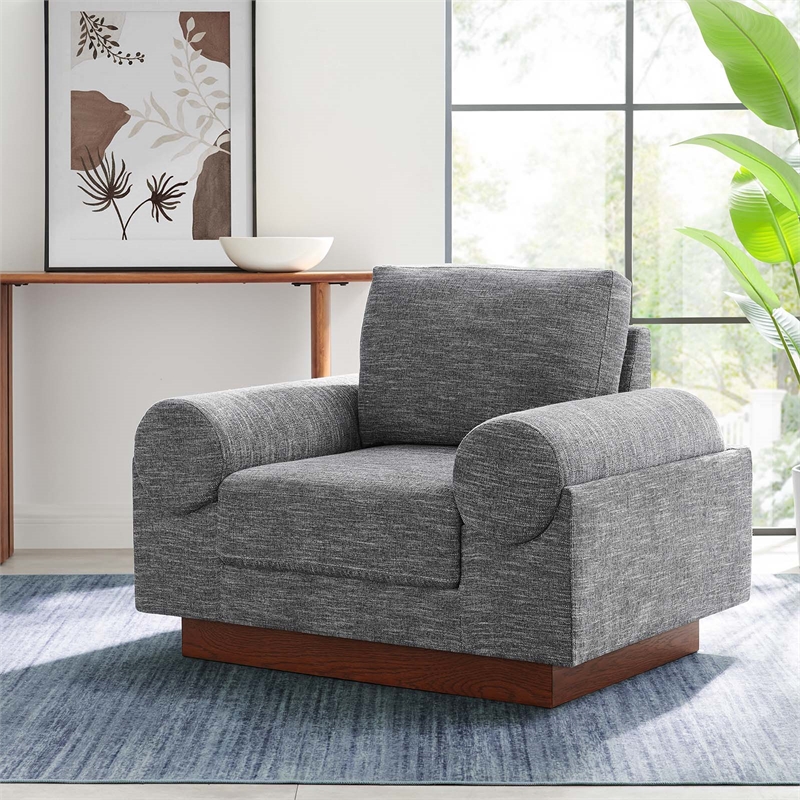 Modway Oasis Upholstered Fabric Armchair with Bolster Armrests in Gray