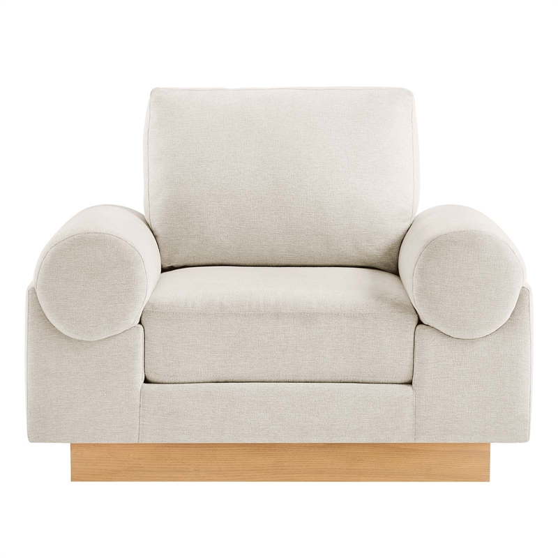 Modway Oasis Upholstered Fabric Armchair with Bolster Armrests in Ivory