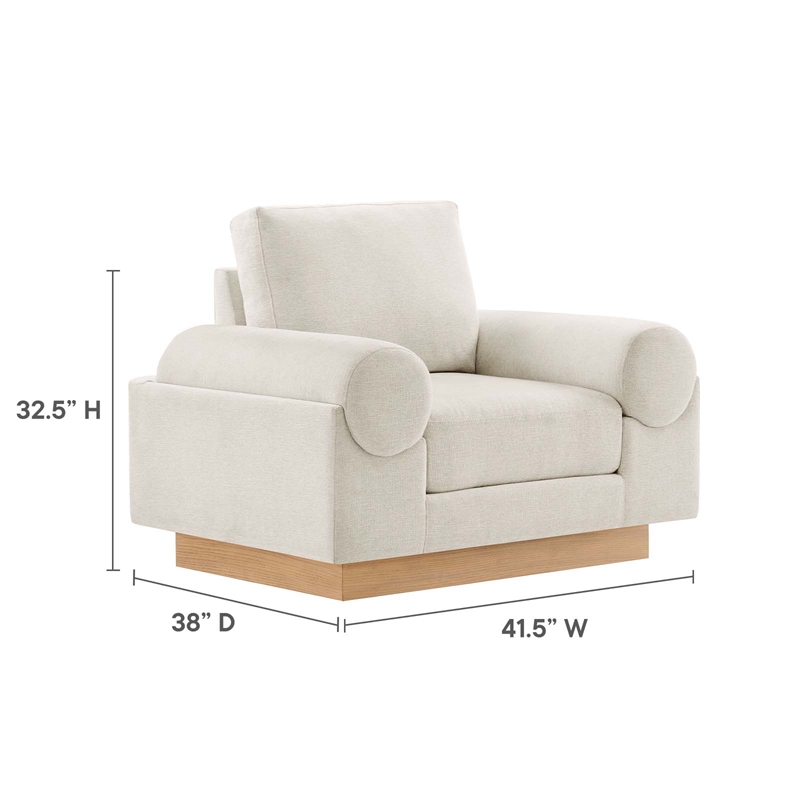Modway Oasis Upholstered Fabric Armchair with Bolster Armrests in Ivory