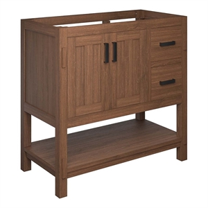 Modway Ashlyn 36&quot Wood Bathroom Vanity Cabinet with Open Shelf in Walnut