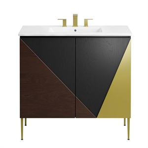 Modway Alchemist 36&quot Modern Wood Bathroom Vanity in White and Black