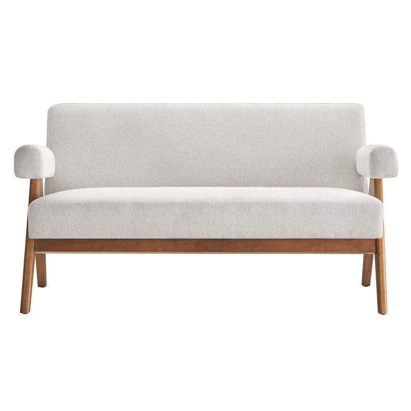 Modway Lyra Upholstered Modern Heathered Fabric Loveseat in Ivory