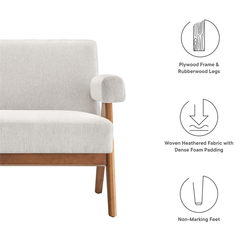 Modway Lyra Upholstered Modern Heathered Fabric Loveseat in Ivory