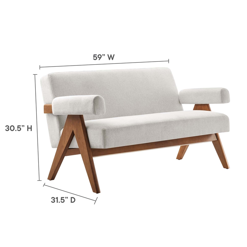 Modway Lyra Upholstered Modern Heathered Fabric Loveseat in Ivory