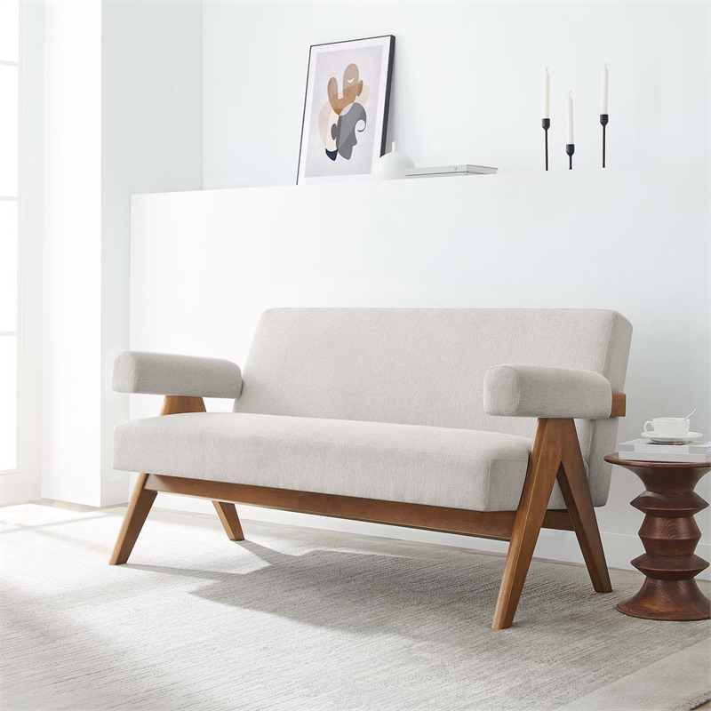 Modway Lyra Upholstered Modern Heathered Fabric Loveseat in Ivory