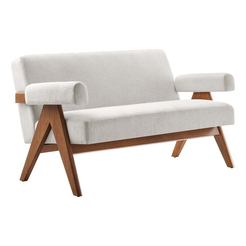 Modway Lyra Upholstered Modern Heathered Fabric Loveseat in Ivory