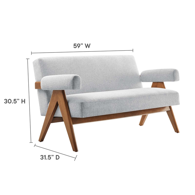 Modway Lyra Upholstered Modern Heathered Fabric Loveseat in Light Gray