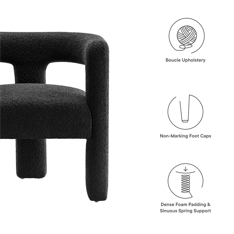 Modway Kayla Upholstered Modern Boucle Fabric Armchair in Black