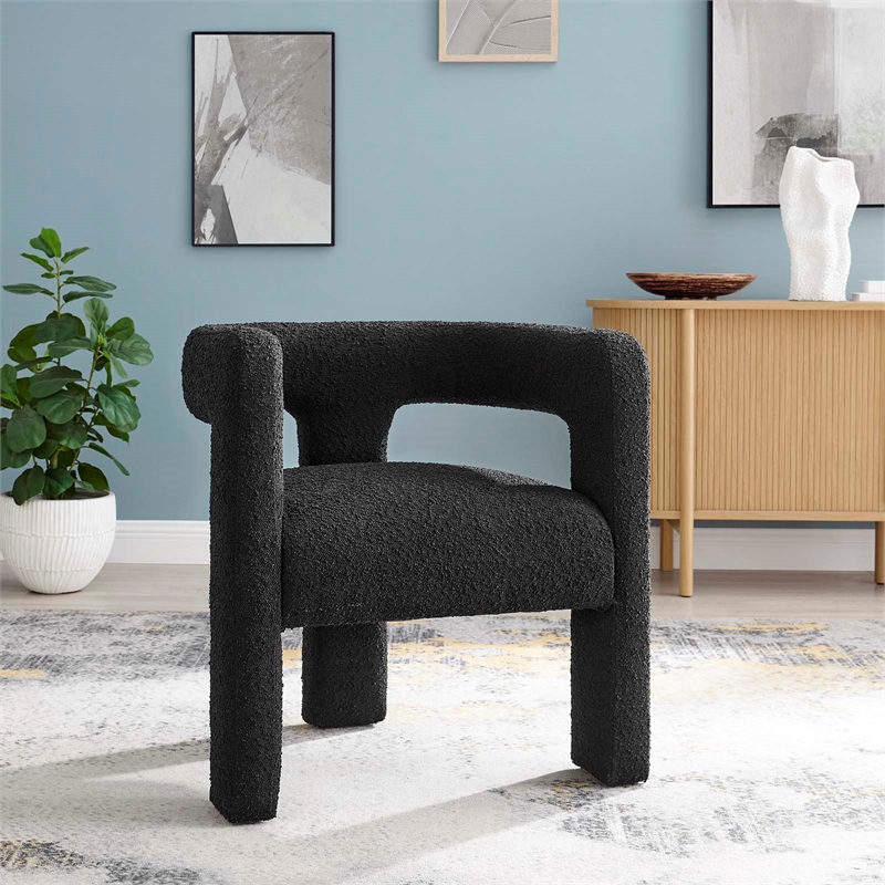Modway Kayla Upholstered Modern Boucle Fabric Armchair in Black