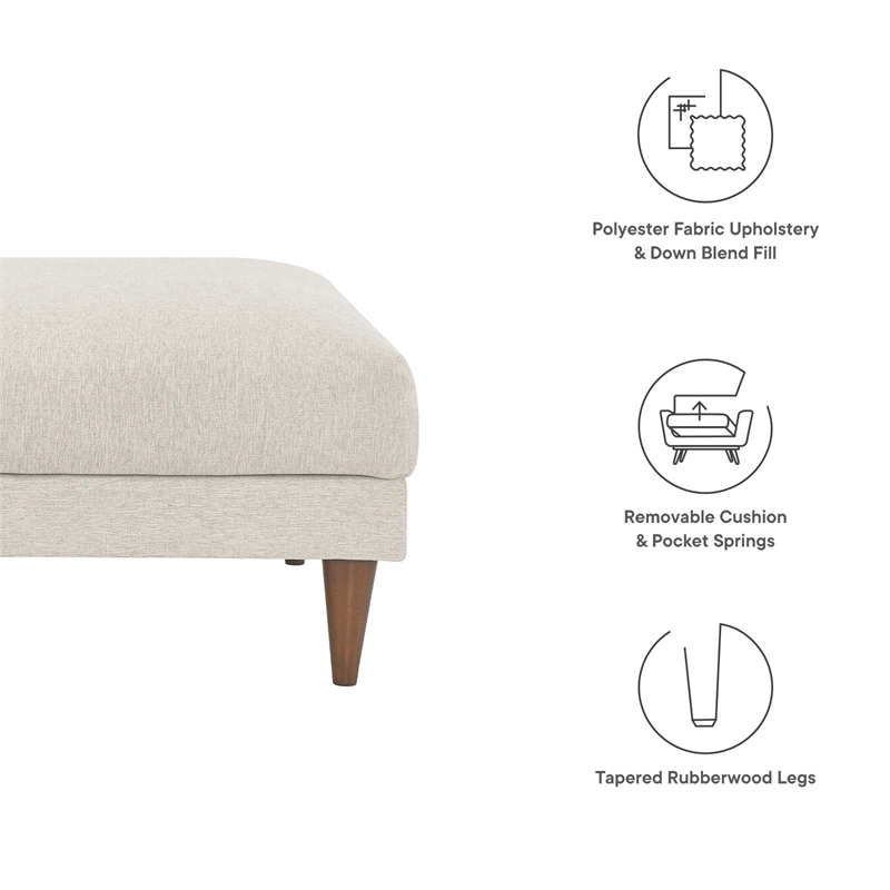 Modway Zoya Upholstered Polyester Fabric Ottoman with Tapered Legs in Ivory