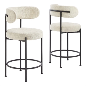 Modway Albie 25.5&quot Boucle Fabric Counter Stool in Ivory and Black (Set of 2)