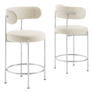 Modway Albie 25.5&quot Fabric Counter Stool in Beige and Silver (Set of 2)