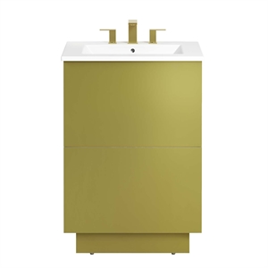 Modway Quantum 24&quot Modern Wood Bathroom Vanity in White and Gold