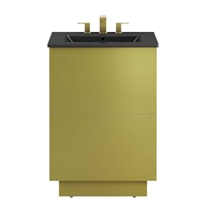 Modway Quantum 24&quot Modern Wood Bathroom Vanity in Black and Gold