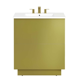 Modway Quantum 30&quot Modern Wood Bathroom Vanity in White and Gold