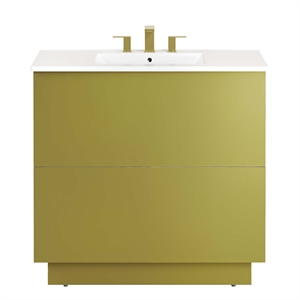 Modway Quantum 36&quot Modern Wood Bathroom Vanity in White and Gold