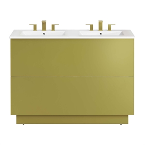 Modway Quantum 48&quot Double Sink Wood Bathroom Vanity in White and Gold