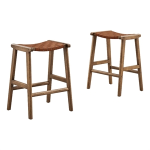 Modway Saoirse 26&quot Leather & Wood Counter Stool in Walnut Brown (Set of 2)