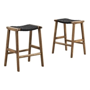 Modway Saoirse 26&quot Fabric & Wood Counter Stool in Black and Walnut (Set of 2)