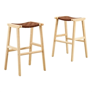 Modway Saoirse 29.5&quot Faux Leather & Wood Bar Stool in Natural/Brown (Set of 2)
